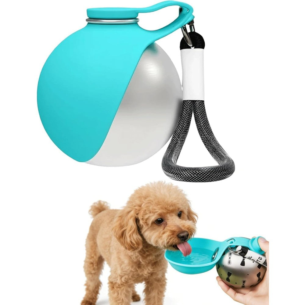 Petnf Portable Dog Water Bottle 2 In 1 Foldable Pet Tumbler With 304 Stainless Steel Cup And Silicone Bowl For Walks Hiking Blue 10 Ounce