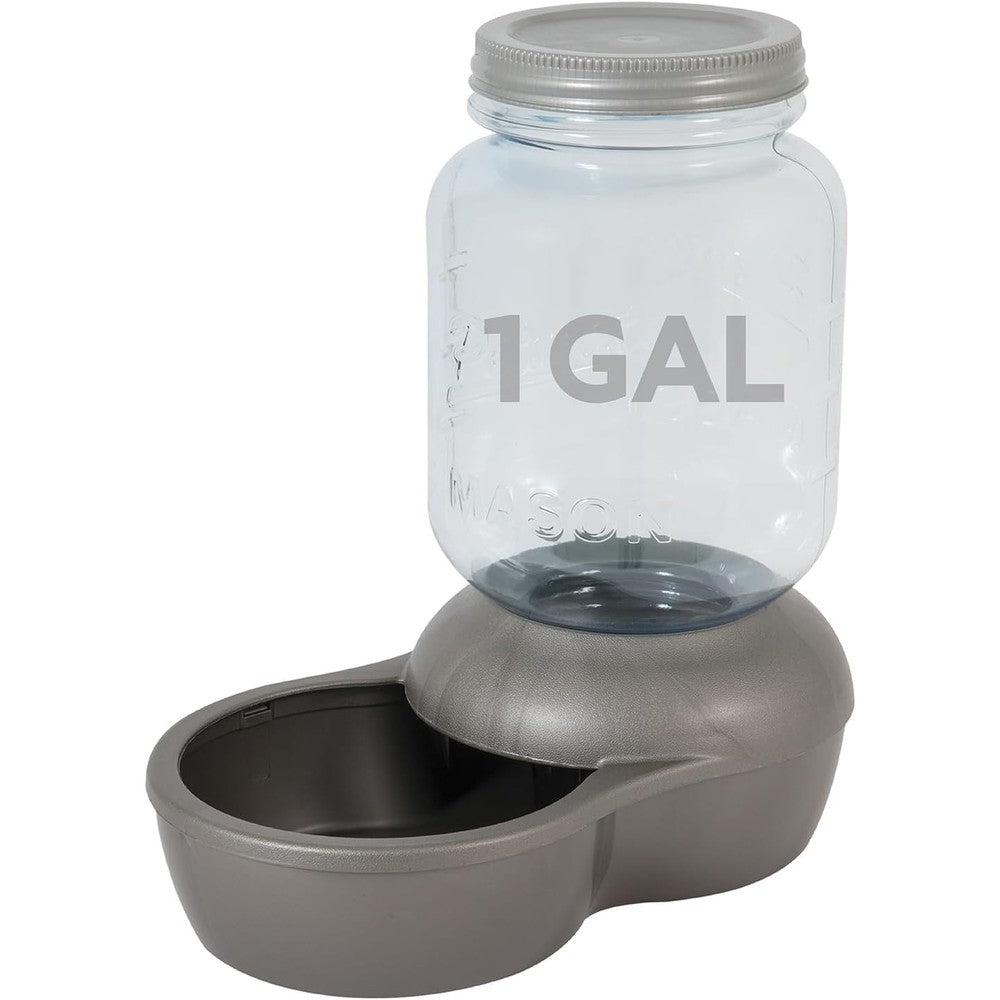 Petmate Mason Inspired Replendish Gravity Waterer Automatic Fountain Pet Water Dispenser For Dogs And Cats One Gallon Silver