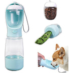 LERAO Portable Dog Water Bottle Three In One Travel Pet Drinker Food Container And Bag Dispenser Blue Thirteen Point Five Ounce