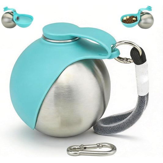 Aofanpet Portable Stainless Steel Dog Water Bottle And Travel Dispenser With Collapsible Silicone Bowl Blue Ten Ounce