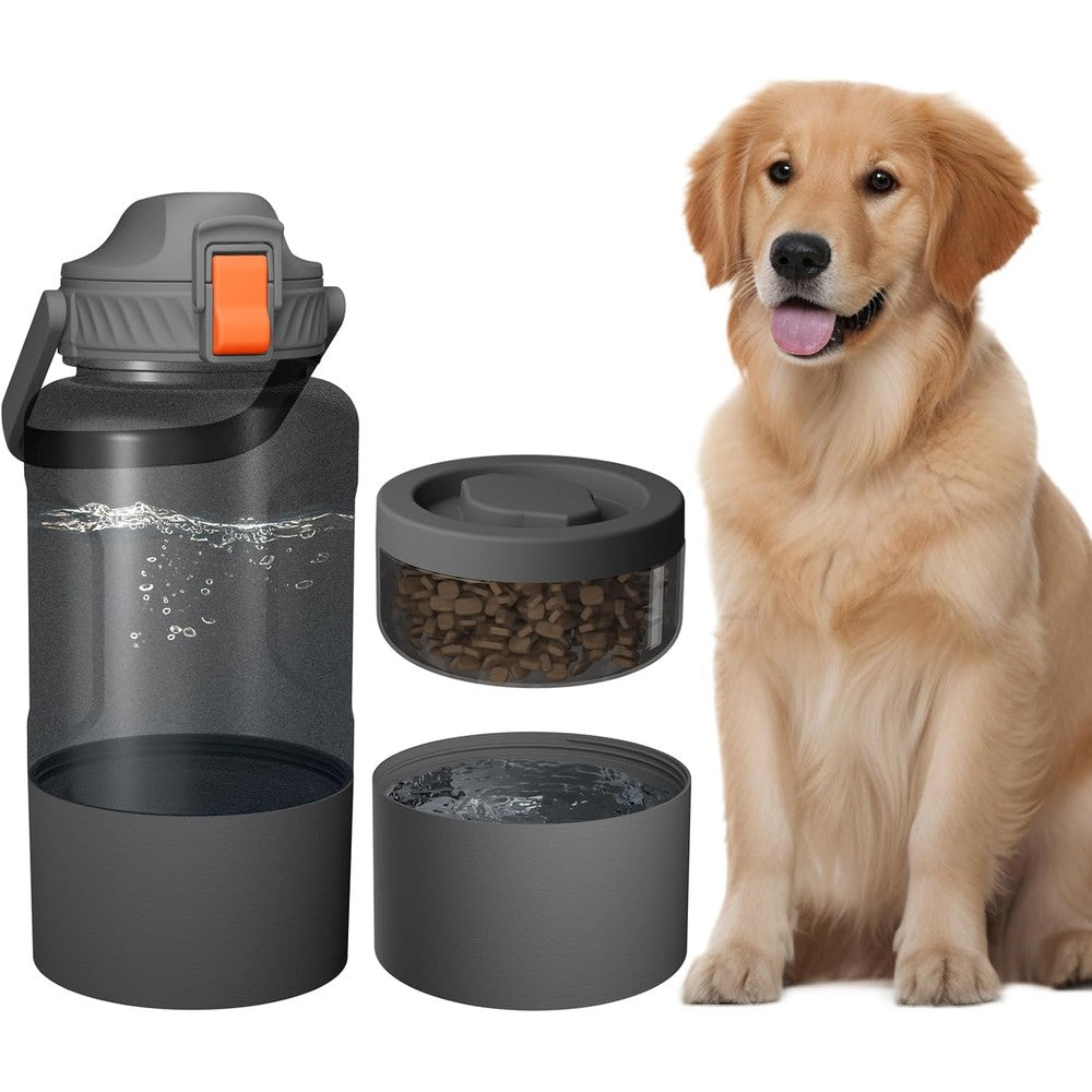 Cibaabo Fifty Three Ounce Large Dog Water Bottle With Water And Food Bowl Three In One Portable Pet Feeding Dispenser