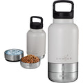 CANYAS Portable Dog Water Bottle Thirty-Two Ounce Insulated Stainless Steel Pet Travel Dispenser With Detachable Food And Water Bowls White