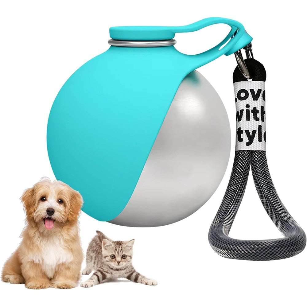 Parvala Two In One Portable Dog Water Bottle With Foldable Silicone Bowl Leak Proof Stainless Steel Travel Pet Waterer Blue Ten Ounce
