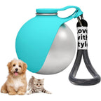 Parvala Two In One Portable Dog Water Bottle With Foldable Silicone Bowl Leak Proof Stainless Steel Travel Pet Waterer Blue Ten Ounce