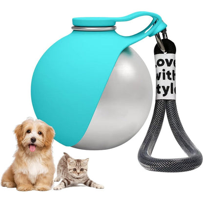 Parvala Two In One Portable Dog Water Bottle With Foldable Silicone Bowl Leak Proof Stainless Steel Travel Pet Waterer Blue Ten Ounce