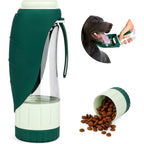 TIOVERY Upgraded Dog Water Bottle And Food Container Portable Pet Water Dispenser Feeder With Leaf Shaped Silicone Drinking Cup Green 12 Ounce