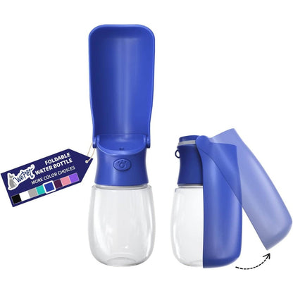 WePet Foldable Portable Dog Water Bottle Leak Proof Puppy Water Dispenser With Travel Drinking Feeder Blue 12 Ounce