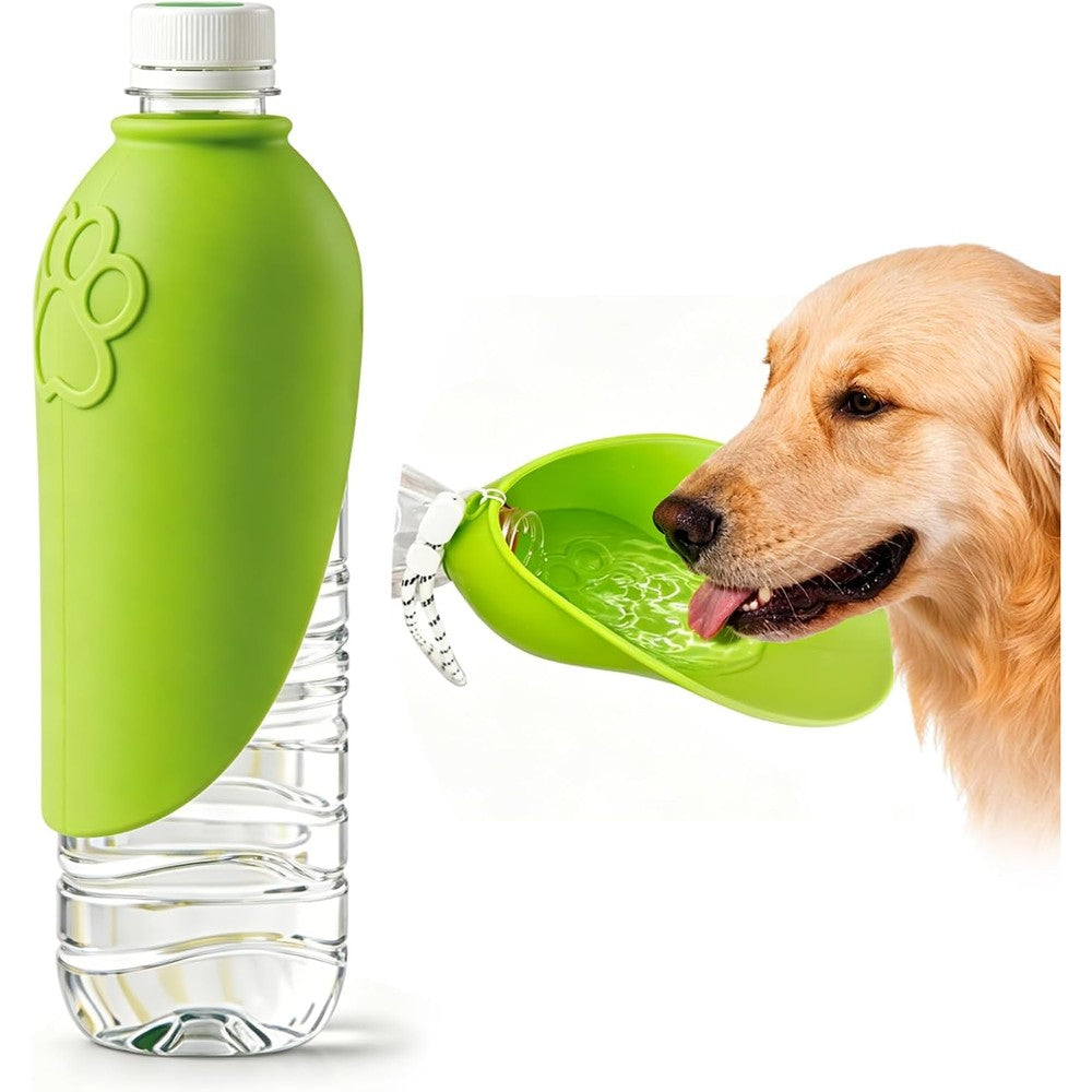 Yonisole Portable Dog Water Bottle Attachment Reversible Leaf Shape Silicone Slip On Pet Travel Bowl Dispenser For Daily Dog Walks Green
