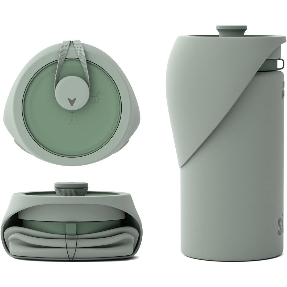 SÃ¤ker Slurpy Sack Portable Dog Water Bottle Collapsible Travel Pet Bowl For Walking And Hiking Sage Green 750 Milliliters