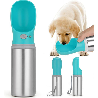 Anipaw Portable Dog Water Bottle Stainless Steel Leak Proof Puppy Water Dispenser With Drinking Feeder For Pet Travel Fourteen Ounce