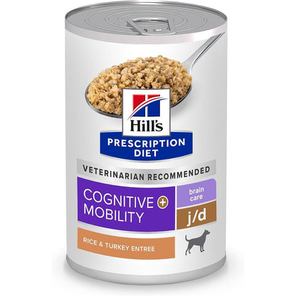 Hill's Prescription Diet Brain Care And j/d Joint Care Wet Dog Food, Rice And Turkey Entree, Thirteen Ounce Cans, Twelve Pack