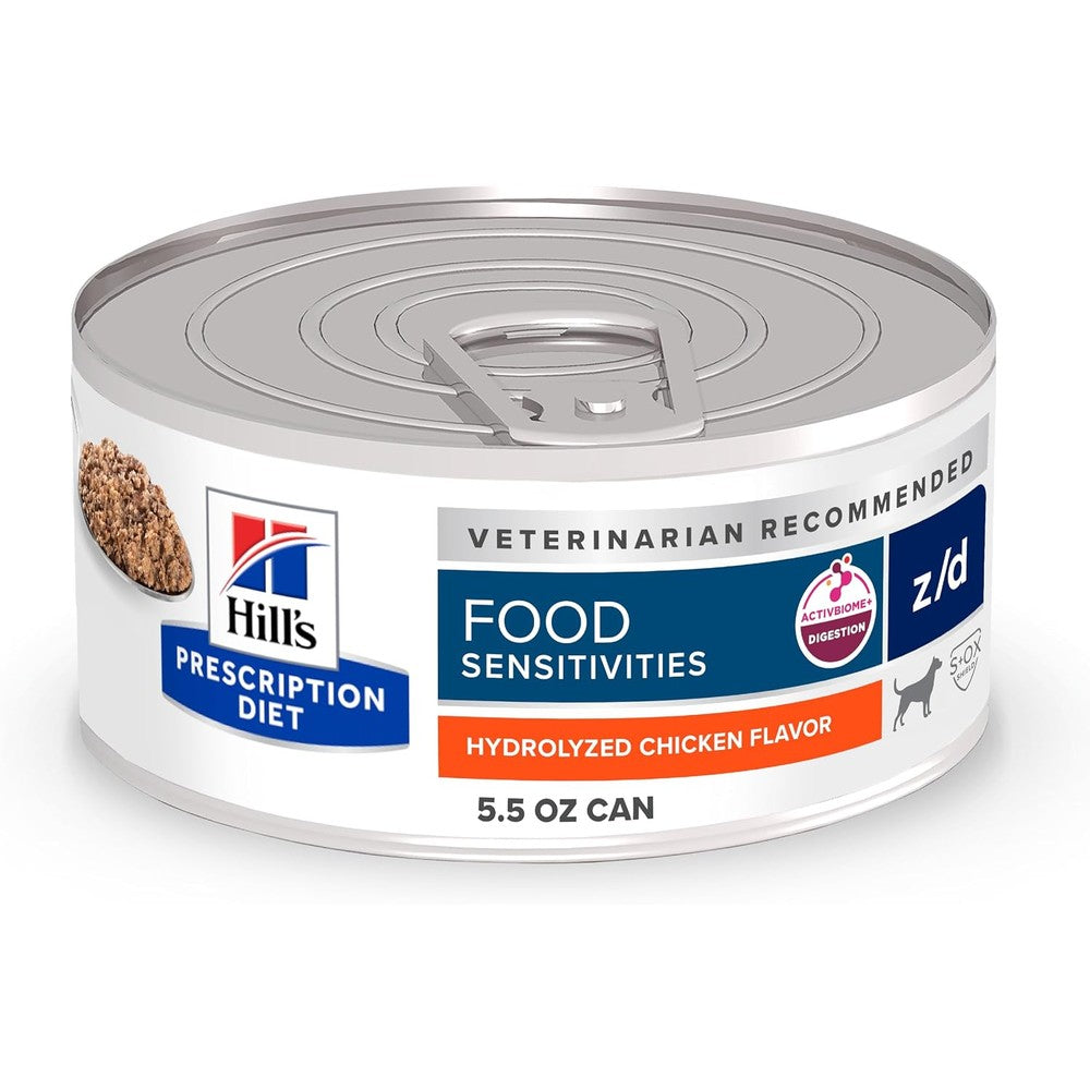 Hill's Prescription Diet Z/D Skin And Food Sensitivities Hydrolyzed Chicken Flavor Wet Dog Food Five Point Five Ounce Cans Twenty Four Pack