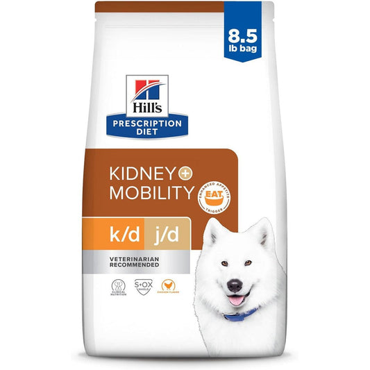 Hill's Prescription Diet K/D Kidney Care And J/D Joint Care Chicken Flavor Dry Dog Food Veterinary Diet Eight Point Five Pound Bag