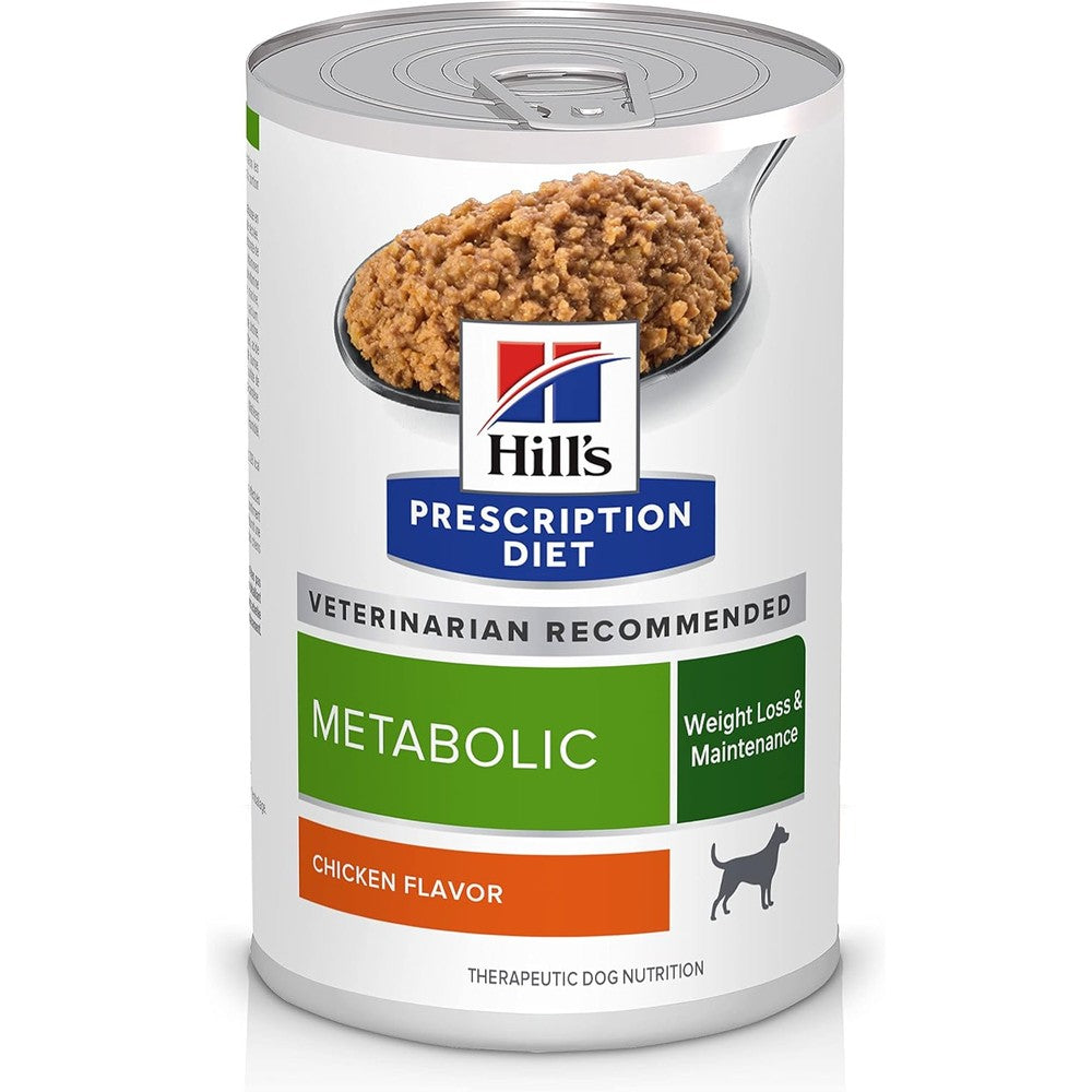 Hill's Prescription Diet Metabolic Weight Management Chicken Flavor Canine Therapeutic Wet Dog Food Thirteen Ounce Cans Twelve Pack