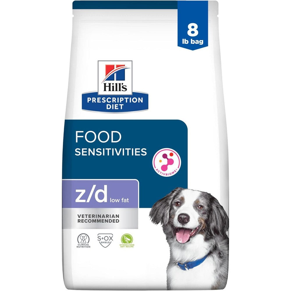 Hill's Prescription Diet z/d Low Fat Food Sensitivities Dry Dog Food Hydrolyzed Soy Recipe Eight Pound Bag