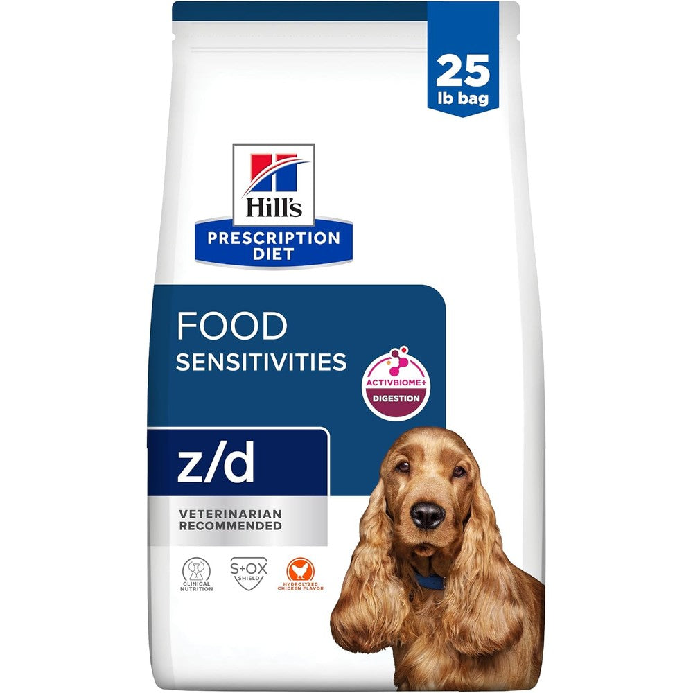Hill's Prescription Diet z/d Skin and Food Sensitivities Hydrolyzed Chicken Dry Dog Food Formula for Allergy Relief, 25 Pound Bag