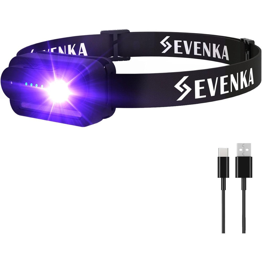 Sevenka Two In One Ultraviolet Headlamp Flashlight Rechargeable Hands Free Black Light And White Light Three Ninety Five Nanometer Urine Detector