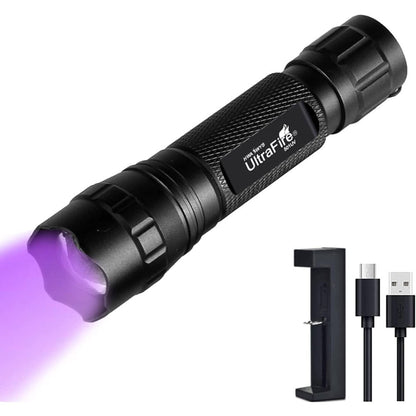 ULTRAFIRE 501B Black Light UV Flashlight 395nm Ultraviolet LED Mini Torch With Adjustable Focus Zoom Lithium Rechargeable Battery And USB Charger