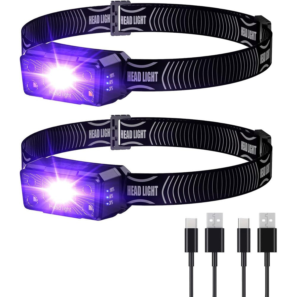 SEVENKA 2 Pack UV Headlamp Flashlight Black Light Rechargeable Hands Free Mini LED 395nm Ultraviolet And White Light Detector