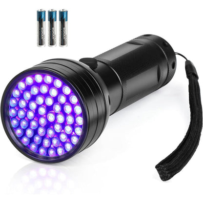 Whaply 51 LED Blacklight UV Flashlight 395 Nanometer Ultraviolet Pet Urine Detector With 3 Pack AA Batteries For Cat Stains And Bed Bugs Black