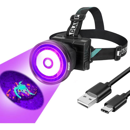 LUMENSHOOTER H1 Rechargeable UV Headlamp Hands Free 385nm Blacklight Flashlight For Pet Urine Detection And Resin Curing