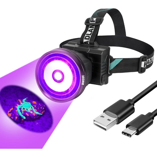 LUMENSHOOTER H1 Rechargeable UV Headlamp Hands Free 385nm Blacklight Flashlight For Pet Urine Detection And Resin Curing