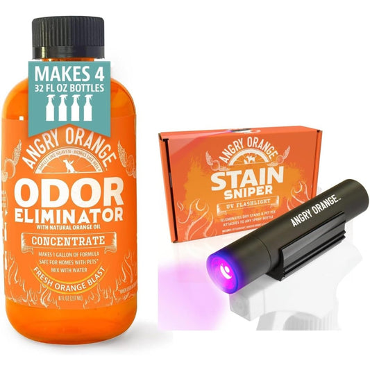 Angry Orange Pet Urine Detection And Odor Elimination Kit Citrus Powered Odor Eliminator Eight Fluid Ounce Concentrate With Ultraviolet Black Light...