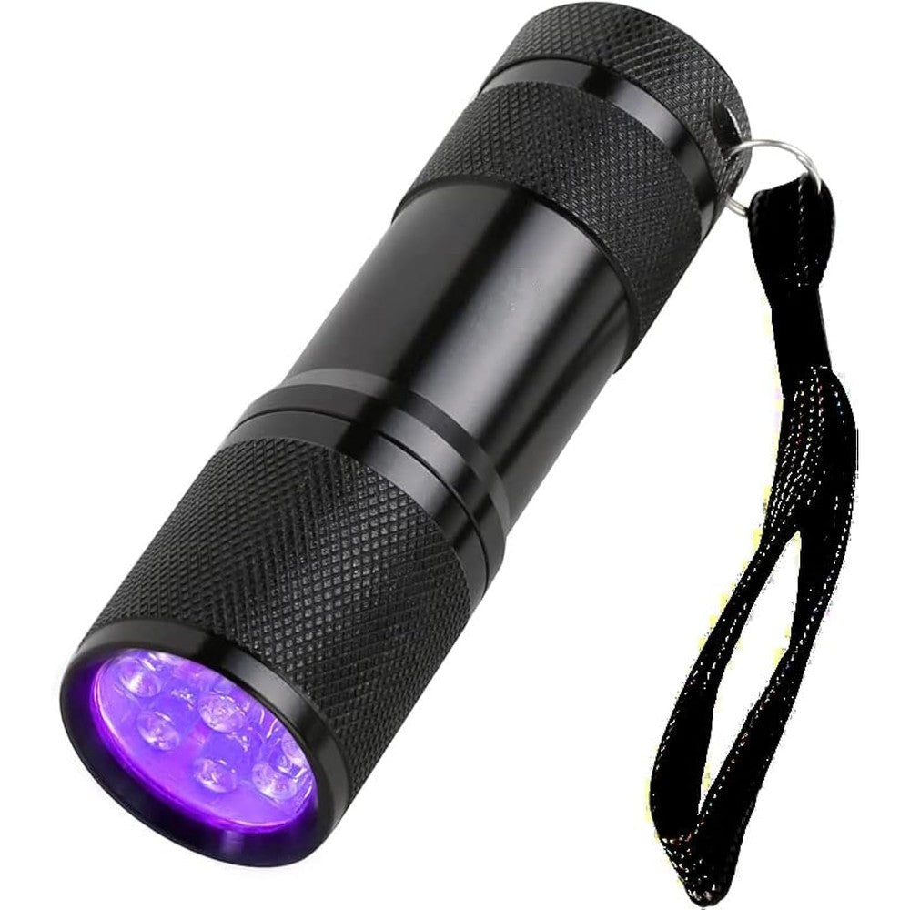 Huazexinx Small UV Flashlight Portable Black Light Mini 9 LED 395nm Ultraviolet Detector For Pet Dog Cat Urine Stains Bed Bugs And Scorpions Black