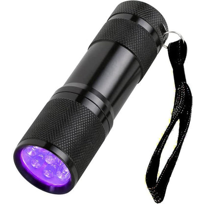 Huazexinx Small UV Flashlight Portable Black Light Mini 9 LED 395nm Ultraviolet Detector For Pet Dog Cat Urine Stains Bed Bugs And Scorpions Black