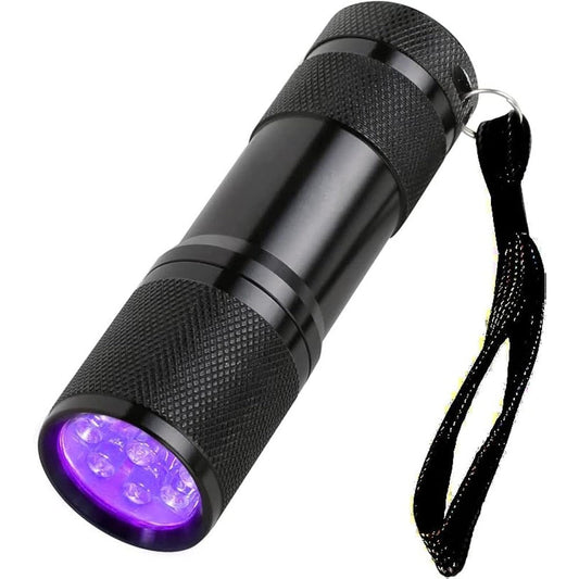 Huazexinx Small UV Flashlight Portable Black Light Mini 9 LED 395nm Ultraviolet Detector For Pet Dog Cat Urine Stains Bed Bugs And Scorpions Black