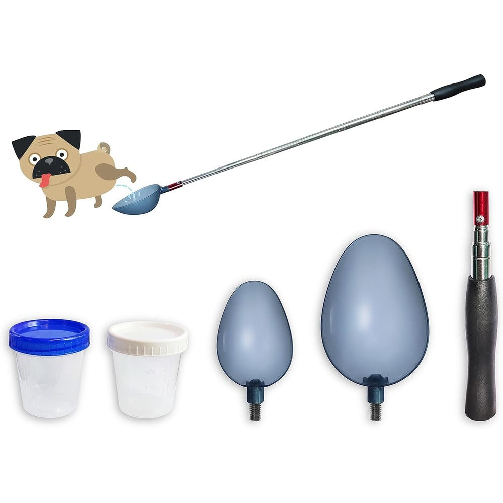 QMARK Telescopic Urine Collector Reusable Dog Urine Sample Catcher and Cat Pee Stick for Veterinary Supplies with Two Spoons and Two Cups