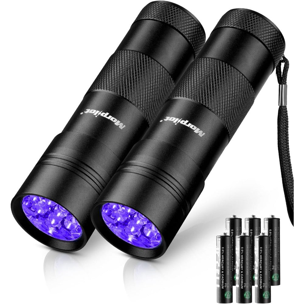Morpilot Ultraviolet Blacklight Flashlight 12 LED 395nm Mini Torch For Pet Urine Detection And Stain Finder 2 Pack