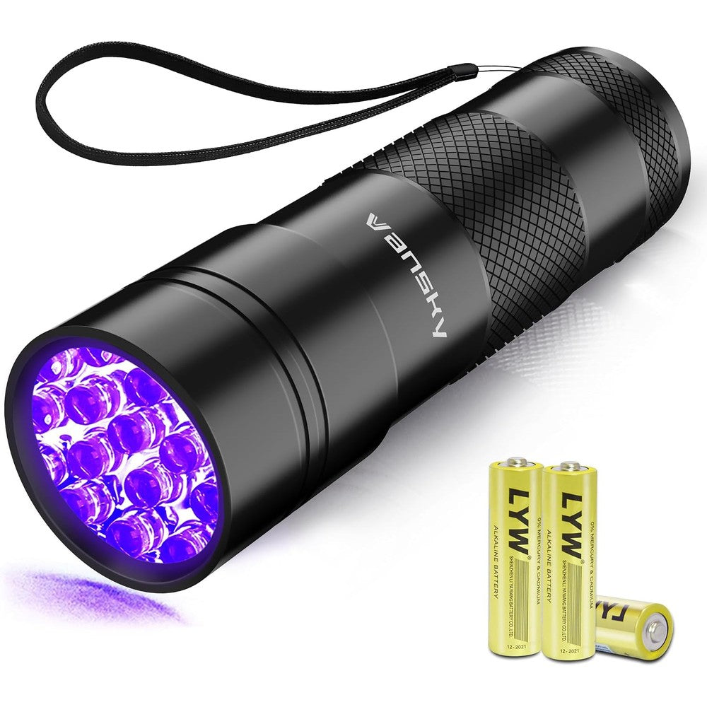 Vansky Twelve LED Ultraviolet Blacklight Flashlight Three Hundred Ninety Five Nanometer UV Light Detector For Pet Urine And Dry Stains One Pack
