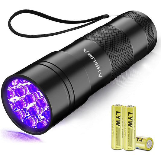 Vansky Twelve LED Ultraviolet Blacklight Flashlight Three Hundred Ninety Five Nanometer UV Light Detector For Pet Urine And Dry Stains One Pack