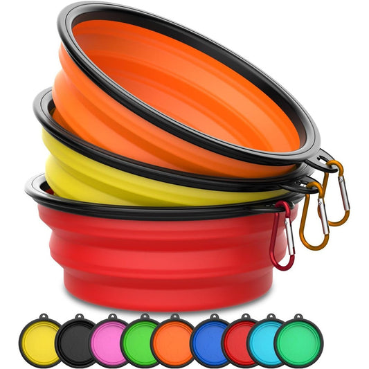 Takfox Collapsible Dog Bowls Three Pack Portable Travel Pet Feeding Dishes With Carabiner Clips For Hiking Red Orange Yellow Thirty Four Fluid Ounce