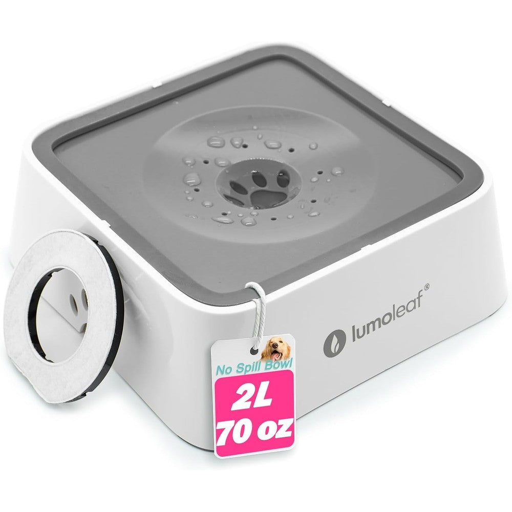 LumoLeaf Dog Water Bowl No Spill Slow Feeder Dispenser With Replaceable Filter Splash Proof Design For Medium Large Dogs Grey 70 Fluid Ounce