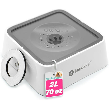 LumoLeaf Dog Water Bowl No Spill Slow Feeder Dispenser With Replaceable Filter Splash Proof Design For Medium Large Dogs Grey 70 Fluid Ounce