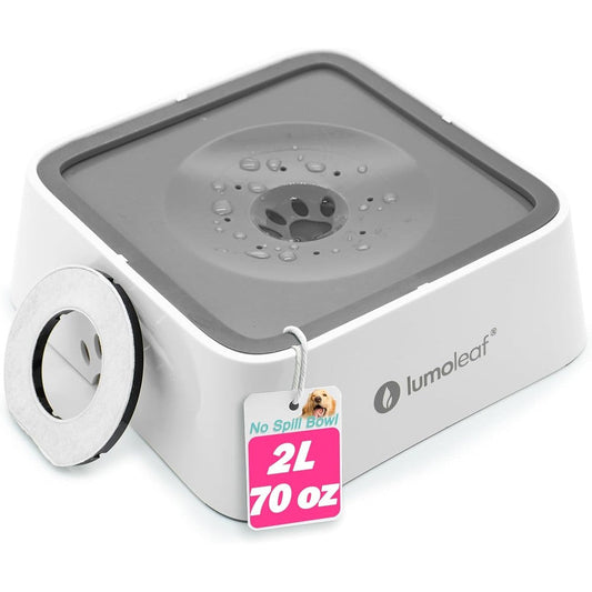LumoLeaf Dog Water Bowl No Spill Slow Feeder Dispenser With Replaceable Filter Splash Proof Design For Medium Large Dogs Grey 70 Fluid Ounce