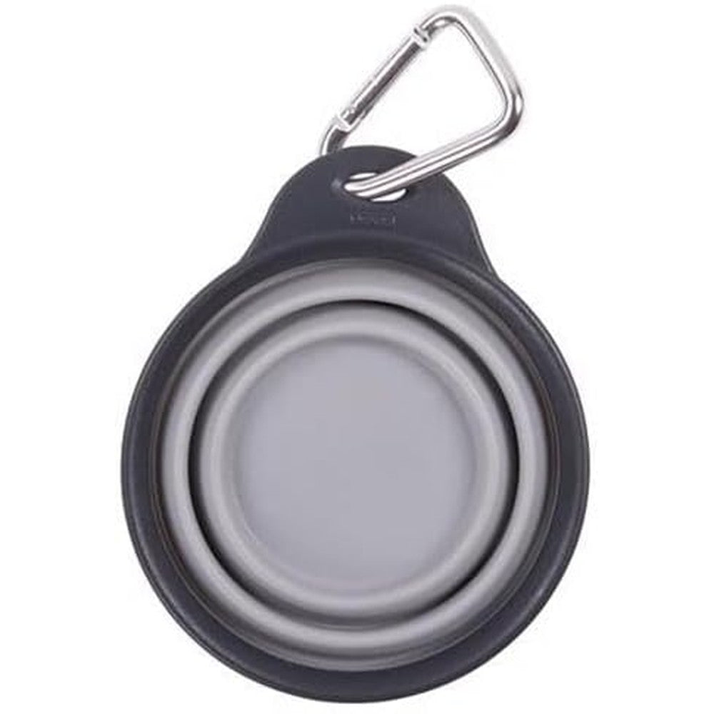 Dexas Pets Collapsible Travel Cup For Dogs And Cats Portable Silicone Pet Feeding Bowl With Carabiner Attachment Light Gray Small One Cup Capacity