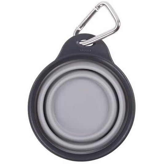 Dexas Pets Collapsible Travel Cup For Dogs And Cats Portable Silicone Pet Feeding Bowl With Carabiner Attachment Light Gray Small One Cup Capacity