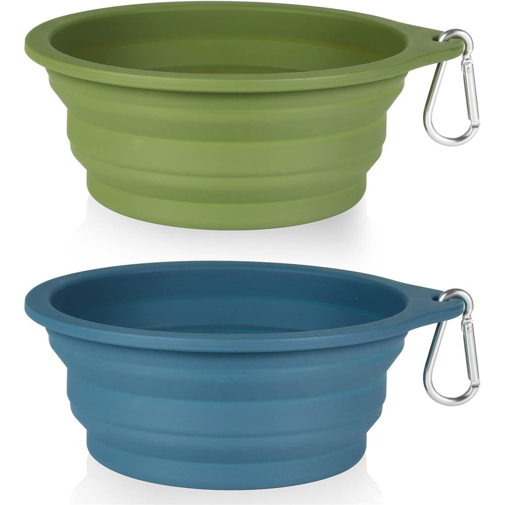 SLSON Two Pack Collapsible Dog Bowl Integrated Molding Travel Pet Feeding Bowls For Walking Outdoors Six Hundred Milliliter Navy Blue And Dark Green