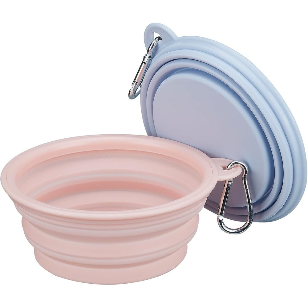LeeRound Collapsible Dog Water Bowl For Travel Two Pack Food Grade Silicone Portable Pet Feeding Bowls Pink And Blue Twelve Fluid Ounces
