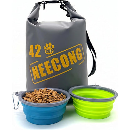NEECONG Dog Food Travel Bag With Collapsible Dog Travel Bowls 42 Cup Waterproof Kibble Storage System For Camping And Everyday 10 Liters