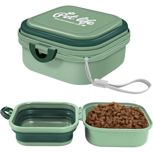 Cermug Collapsible Dog Bowls 2 In 1 Portable Food And Water Feeder Travel Pet Bowl With Lid For Walking And Camping Green