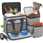 Abrimelodi Airline Approved Dog Travel Bag Large Pet Organizer Kit With Two Food Containers Two Collapsible Bowls And One Treat Pouch Gray