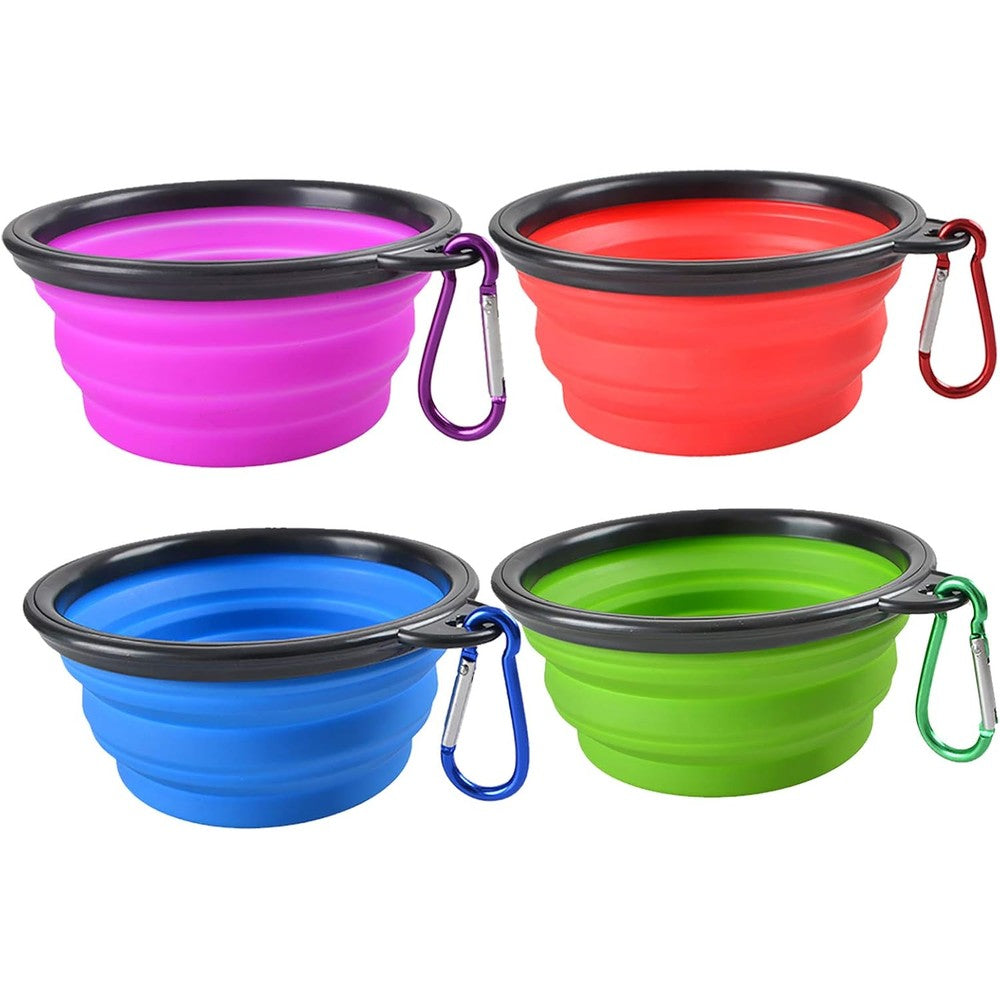 Guardians Collapsible Dog Bowls Portable Foldable Silicone Travel Food And Water Bowls With Carabiner Clips For Dogs And Cats 12 Ounce 4 Pack