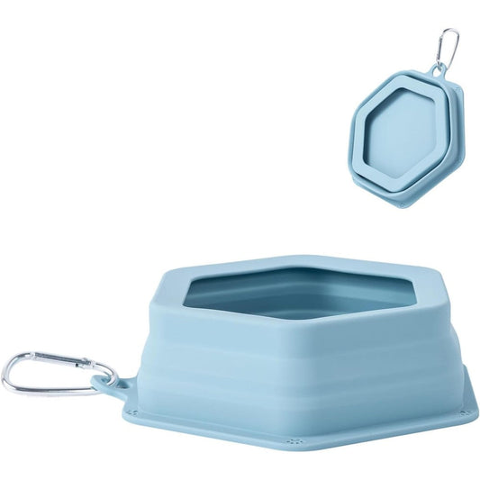 SLSON No Splash Dog Travel Bowl Spill Proof Collapsible Silicone Pet Water And Food Feeder For Cars Morandi Blue 700 Milliliters