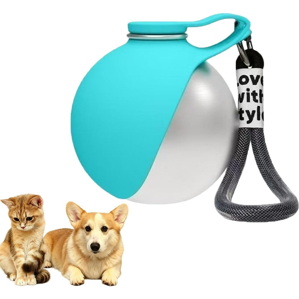 Cxyrna Two In One Portable Tumbler For Dogs Stainless Steel Dog Water Bottle With Silicone Foldable Bowl Ten Ounce Silver