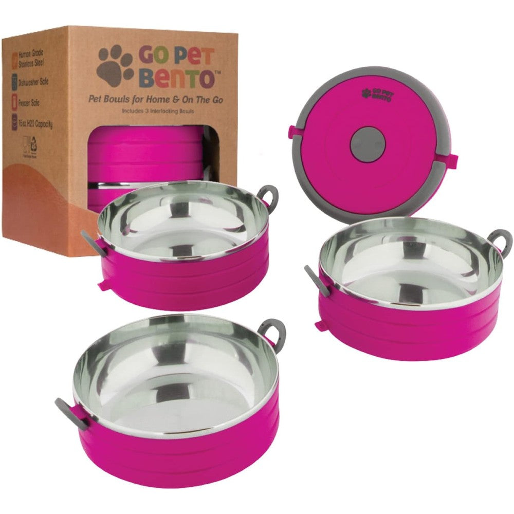 Healthy Human Travel Pet Bento Bowls Premium Stackable Human Grade Stainless Steel Food And Water Container Set With Carrying Handle Pink Medium