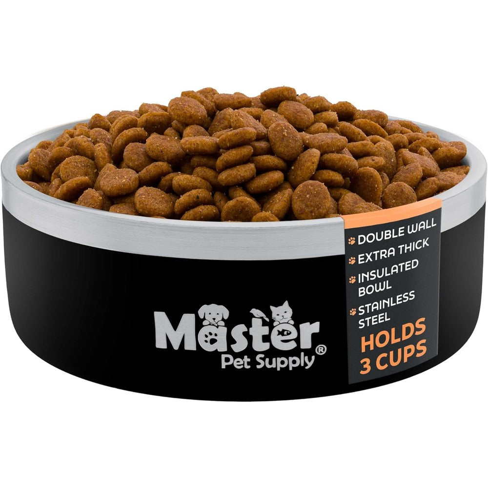 Master Pet Supply Double Wall Insulated Stainless Steel Dog Bowl Heavy Duty Non Slip Pet Water Dish Black Velvet 25 Ounce